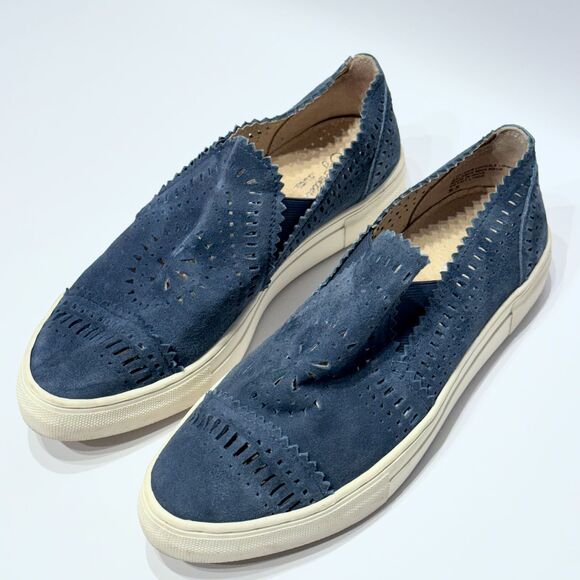 Seychelles Blue Suede Laser Cut Native Print Slip On Sneaker Women’s Size 9.5 - Picture 5 of 15